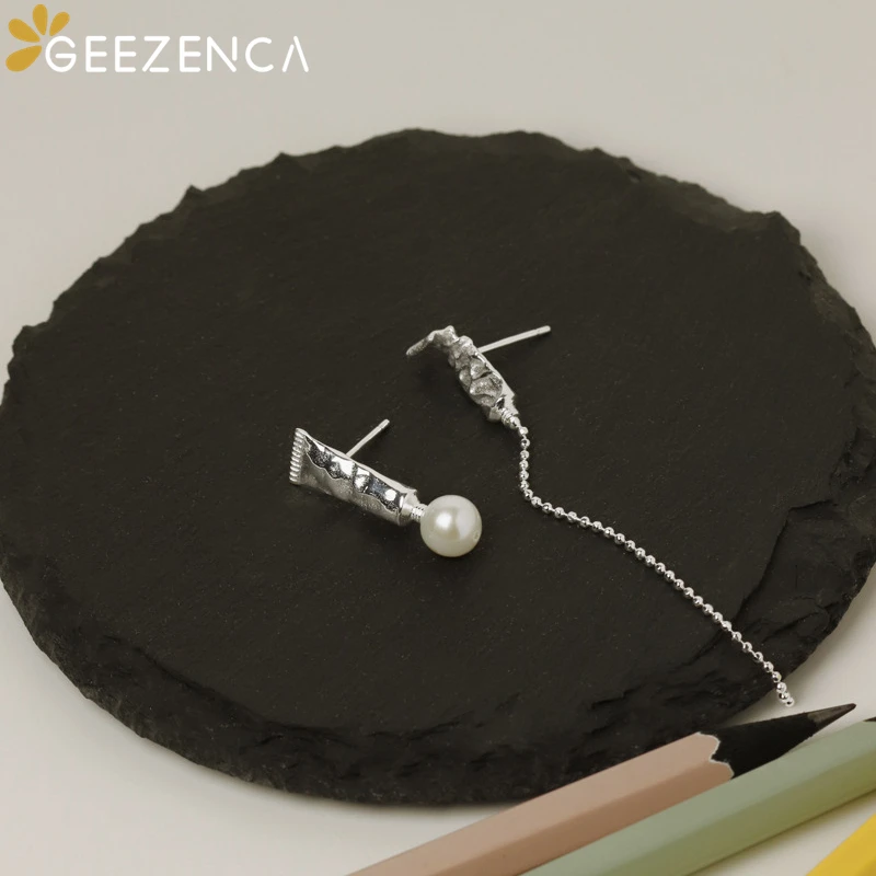 GEEZENCA-pendientes de plata de primera ley con perlas naturales para mujer, aretes pequeños, plata esterlina 925, diseño Original, pintura al óleo,