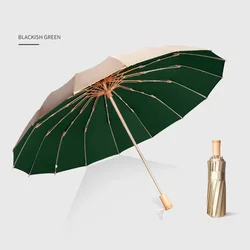 Windproof Folding Umbrella for Men and Women, UV Shade, Gold Glue, Sun Protection, Sunny and Rainy, 16 Bone