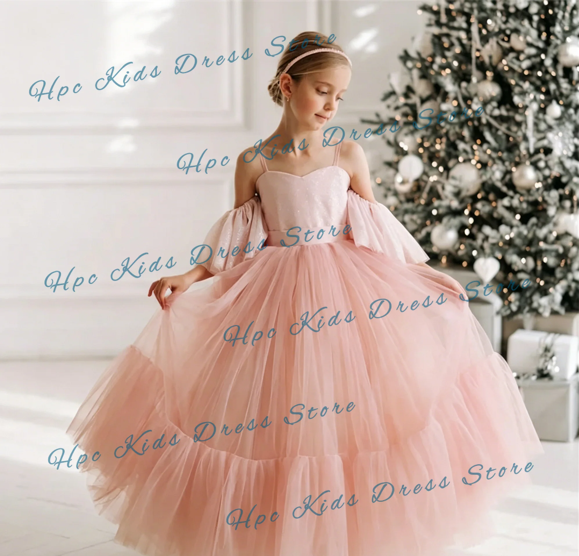 Princess Pink Flower Girl Dresses for  Tulle Puffy Sweetheart Kids Birthday Wedding Gowns First Communion Gowns Customized