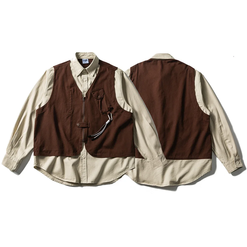 

Retro Japanese Sle Amekajie Waed Loose Long Sve Workwear irt Men's Women's Casual Faion Classic Collar Open Cardigan