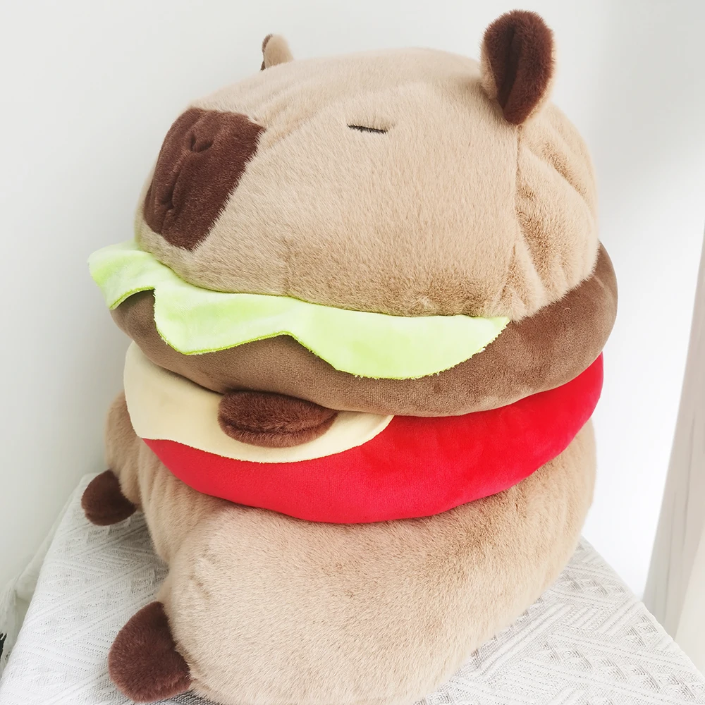 New Cute Hamburger Capybara Plush Stuffed Toy Simulation Hamburger Backpack Capybara Soft Children's Toy Birthday Gifts