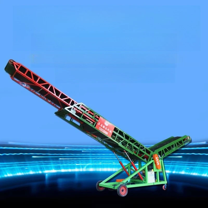 

Loading and unloading telescopic conveyor belt mobile lifting belt double-wing climbing container