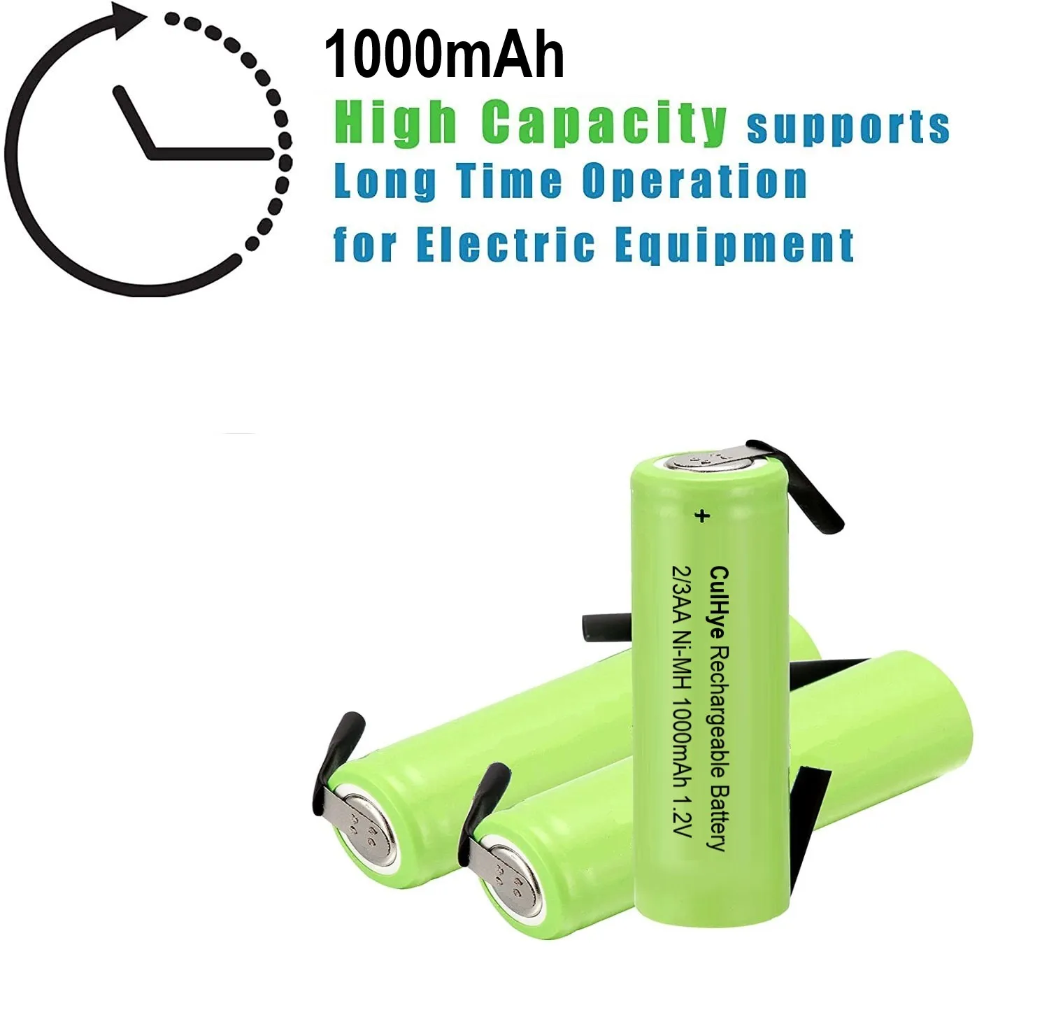 2/3AA Ni-MH 1.2V Rechargeable Tabbed Battery 1000 mAh Battery Replacement for Electric Razor, Toothbrush, and More