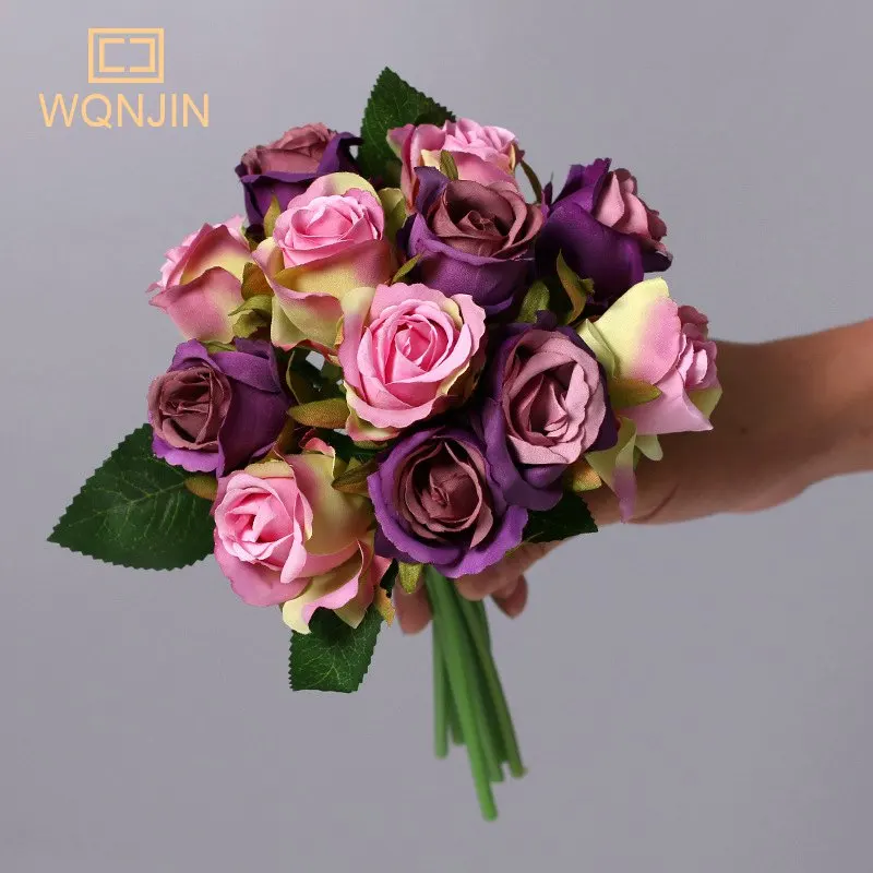 12 Teile/los Künstliche Seidenrosen Blumenstrauß Hochzeit Braut Mit Hause Gefälschte Weiße Blumen Billig Für Zuhause Tischdekoration – Detail 7