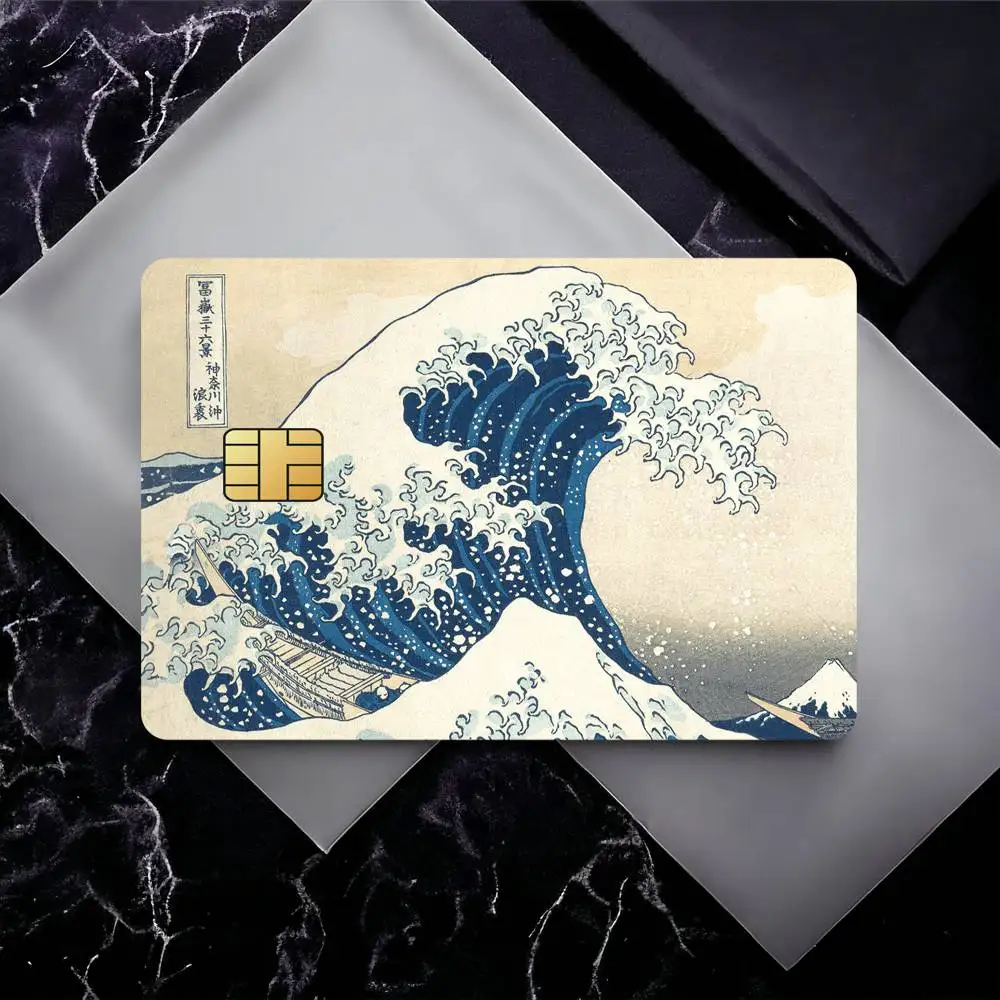Tarjetas de crédito bancarias The Great Wave off Kanagawa, pegatinas para pase de autobús, decoración genial, tarjeta impermeable de 4 Uds.