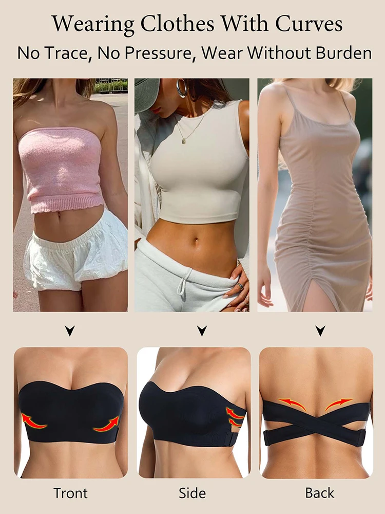 Dámská odnímatelná vyztužená měkká ledově hedvábná bezešvá podprsenka s boční přezkou a neviditelnou push-up podprsenkou - náhled 6