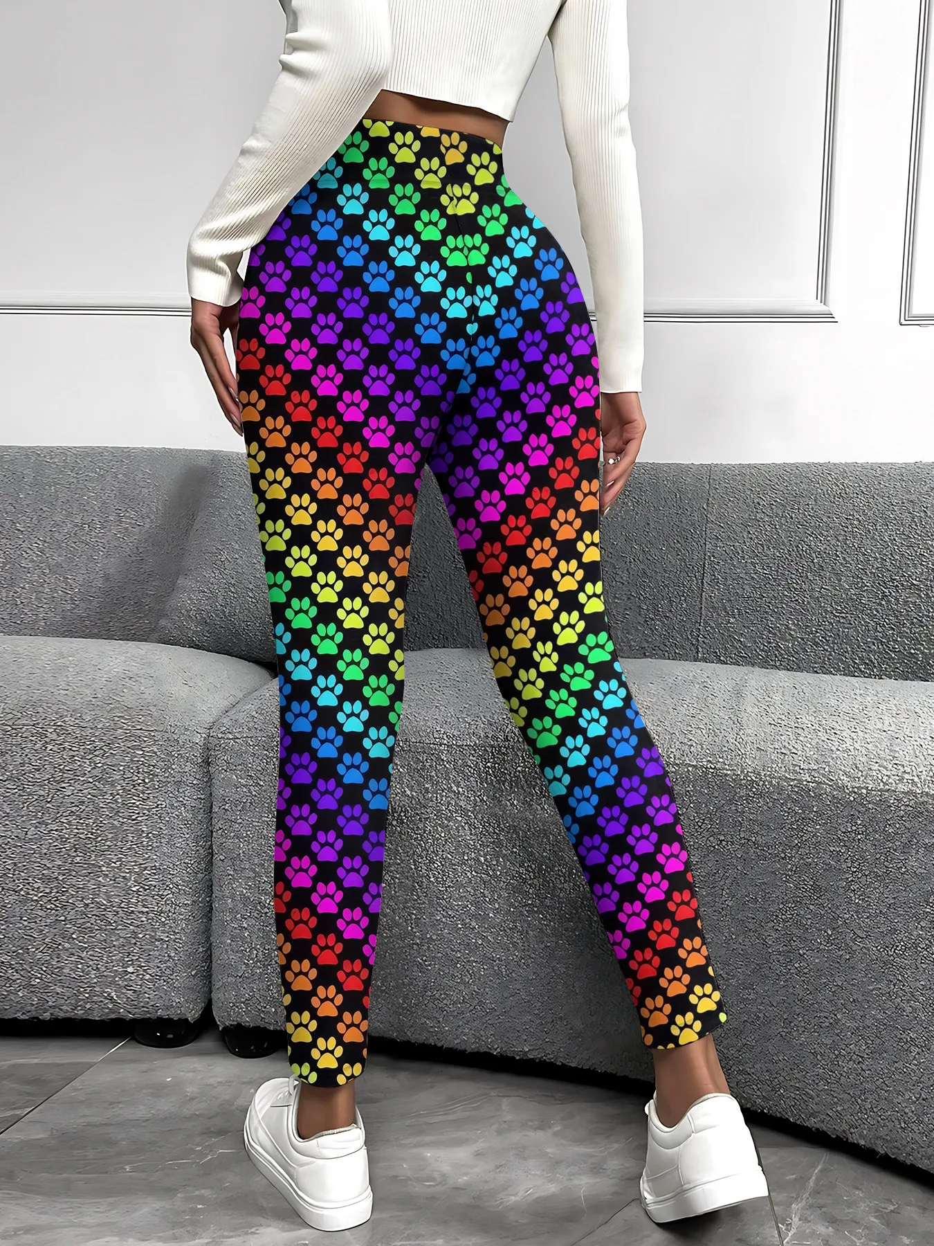 MSIEESO Animals Paws Printed Leggings Rainbow Gradient Yoga Pants Jogging Trousers Fitness Sports Women Clothing Dropshipping