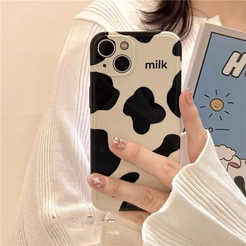 Cow Print Phone Case For iPhone 14 13 12 11 Pro XS MAX XR 7 8 Plus Mini SE2020 Silicone Cover Cases With Holder