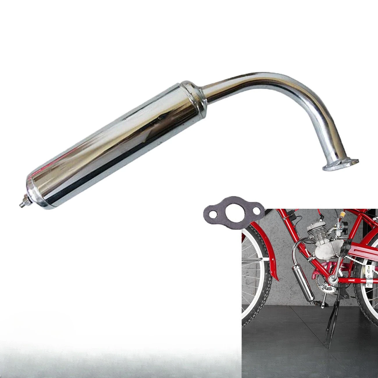 

Хромированный глушитель подходит для моторизованного велосипеда 49cc 60cc 66cc 80cc H/P, часть