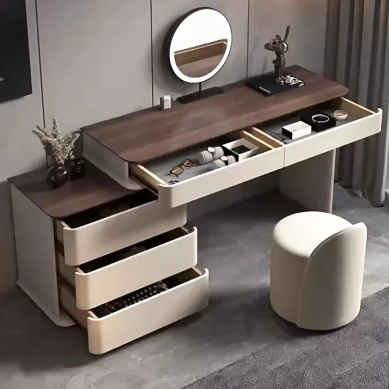 

S Italian Design Luxury Bedroom Dresser Set Wood Makeup Vanity Desk With Mirror and Drawers