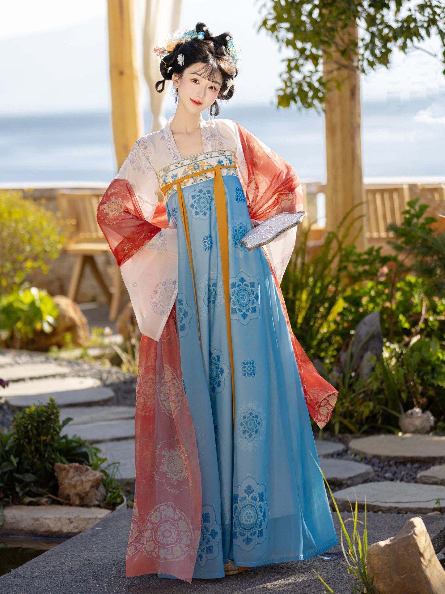 

Spring Ensemble Tang Dynasty Style Women's Hanfu Chest-Length Button-Up Skirt And Shirt Set Original Design by Lanran