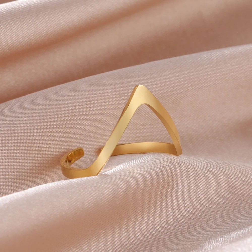 

COOLTIME Irregular Chevron V Ring Stainless Steel Adjustable Rings for Women Minimalist Jewelry Wholesale Women's Day Gift