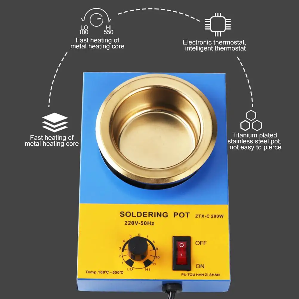 Solder Pot 220V 150W 160W 280W 350W Tin Melting Furnace Thermoregulation Soldering Desoldering Bath 38mm/50mm/80mm/100mm