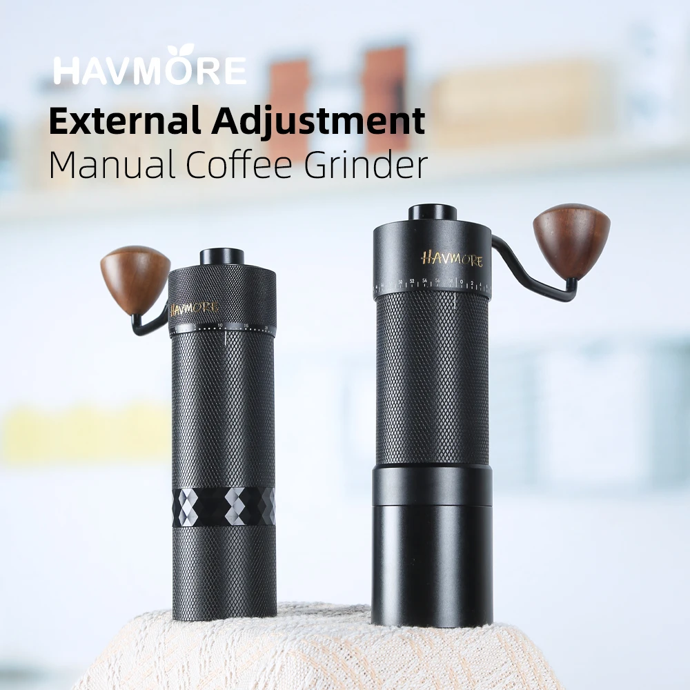 HAVMORE Espresso Barista CNC 420 Stainless Steel Conical Burr Manual Handle Coffee Bean Grinder Mill Machine