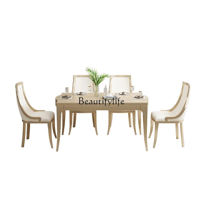 

American light luxury post-modern simple luxury rectangular all-solid wood dining table