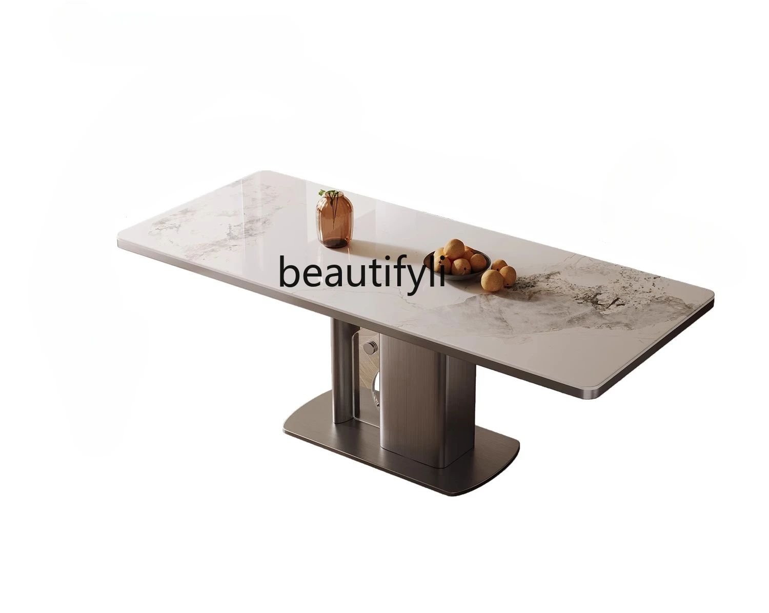 

Italian Light Luxury Stone Plate Dining-Table Chair Combination Minimalist Creative Rectangle Stainless Steel Small Apartment