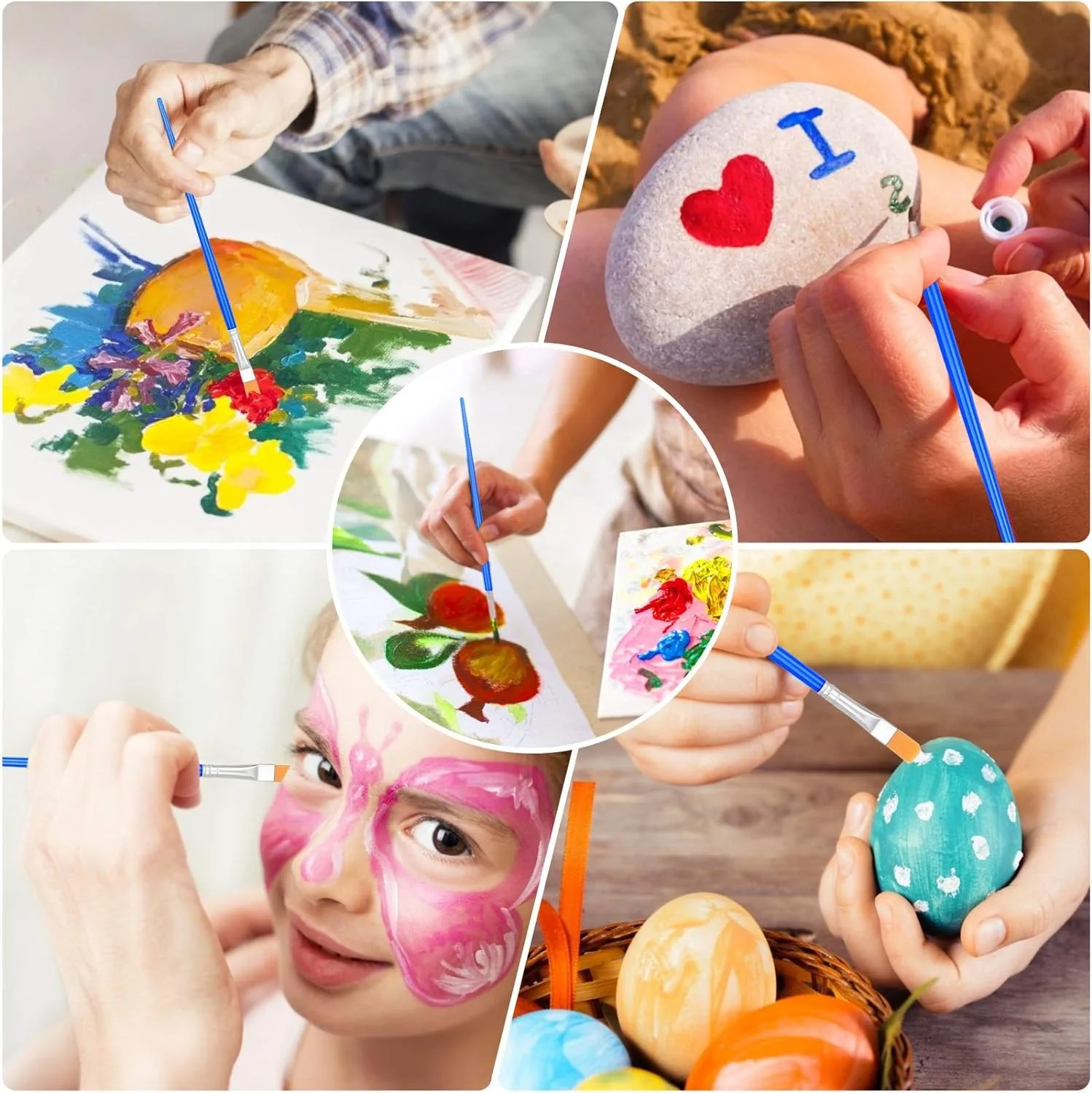 Flat Paint Brushes 20 Pcs Acrylic Paint Brushes for Kids Painting Brushes Set with Flat Paint Brushes Oil Watercolor Canvas DIY