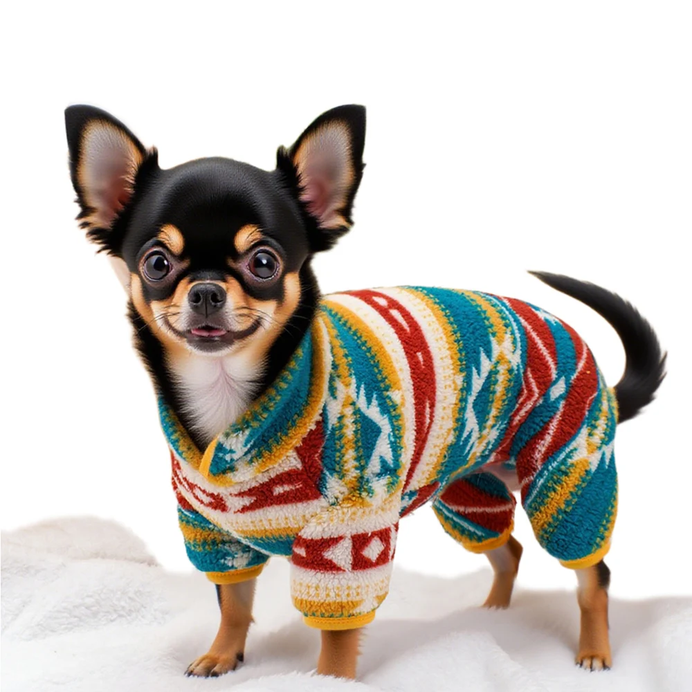 

Dog Christmas Outfit, Holiday Pet Clothes for Small Dogs Boy Girl, Festive Pajamas with Feet, Puppy Onesie