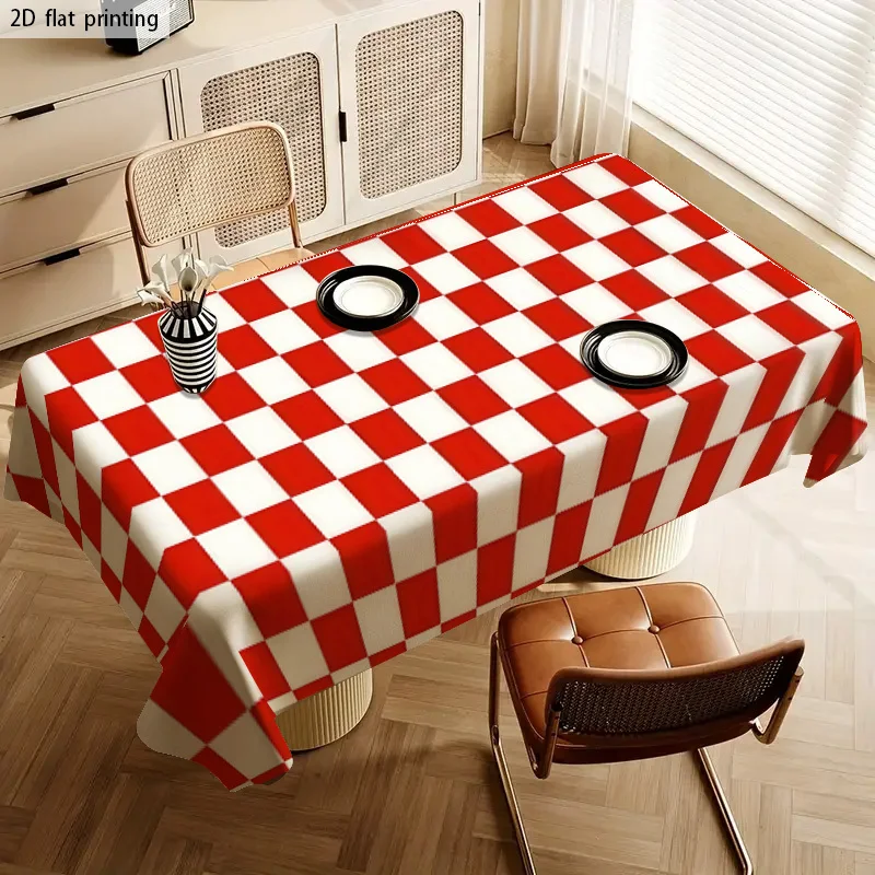 Vibrant Red and White Checkered Tablecloth Waterproof Dining Table Cover for Home Party Decor