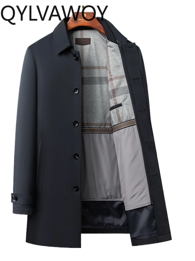 

QYLVAWOY 100% Polyester 2025 Autumn Winter New Wool Trench Coat Men's Mid-Length with Removable Liner Thickened Outerwear LJ2541