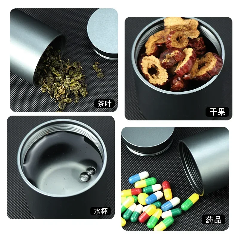 Thickened Aluminum Alloy Water-proof Sealed Container Tea Medicine Capsule Bottle Outdoor Camping EDC Tool Titanium Seal Bottle