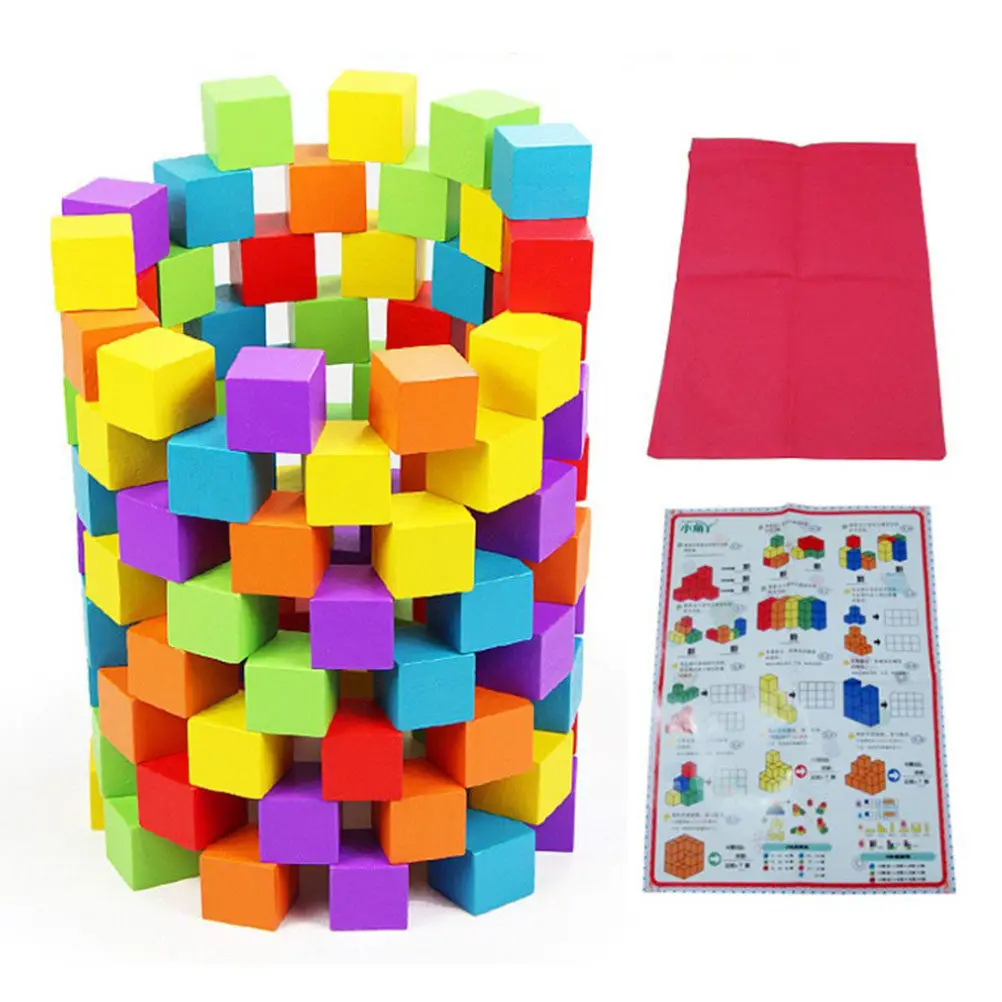 

100Pcs Wooden Cube Blocks Creative Early Educational Big Set for Baby Infant Newborn Children Play Infant Building Block