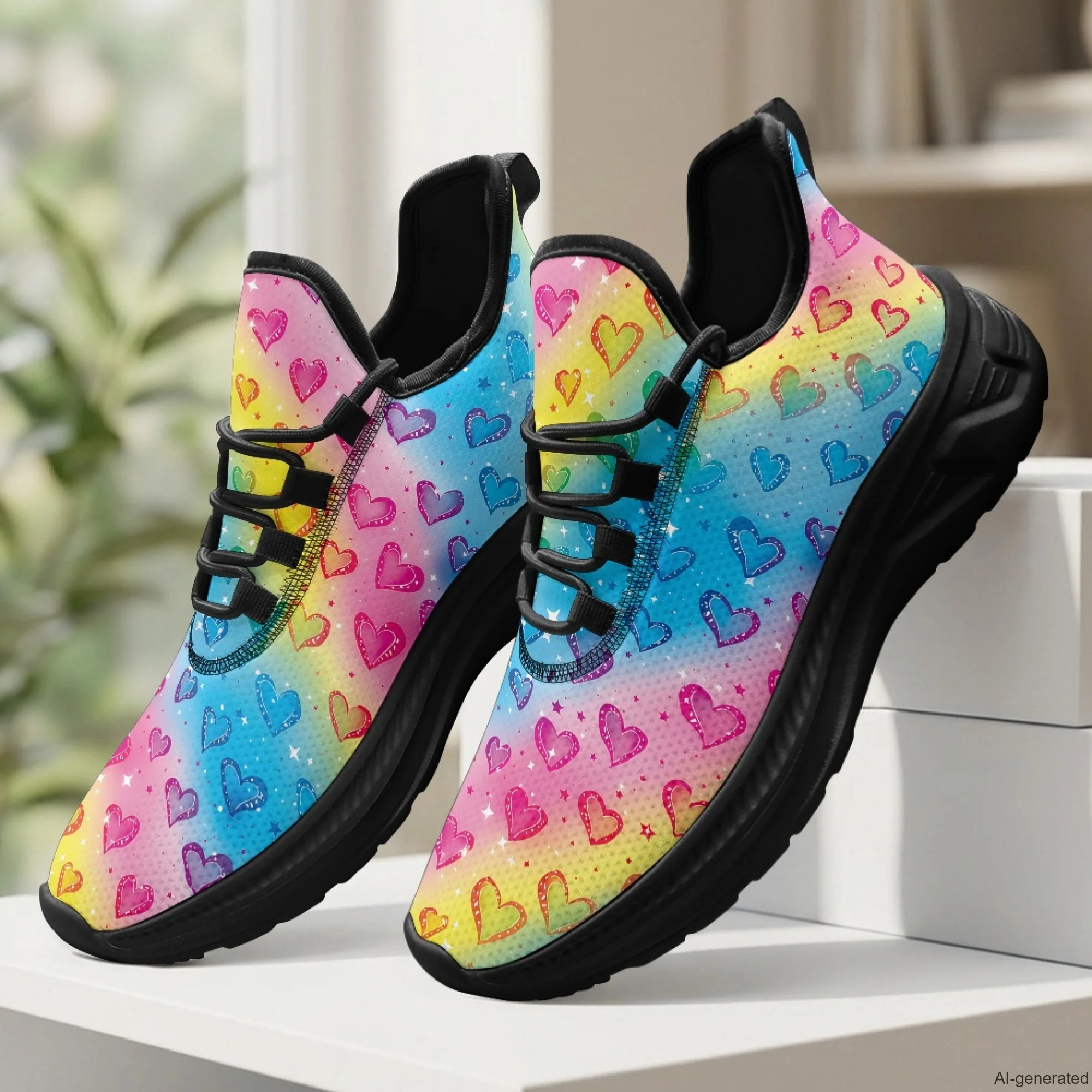 XIXIRIMIDO Womens Walking Shoes Nurse Shoes Nurse Sneakers Rainbow Heart Print Tenis Masculino De Corrida Barefoot Shoes 35-48