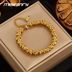 Mewanry 316L Stainless Steel Geometric Beaded Bracelet For Women Couples Fashion Simple Vintage Classic Anniversary Jewelry Gift