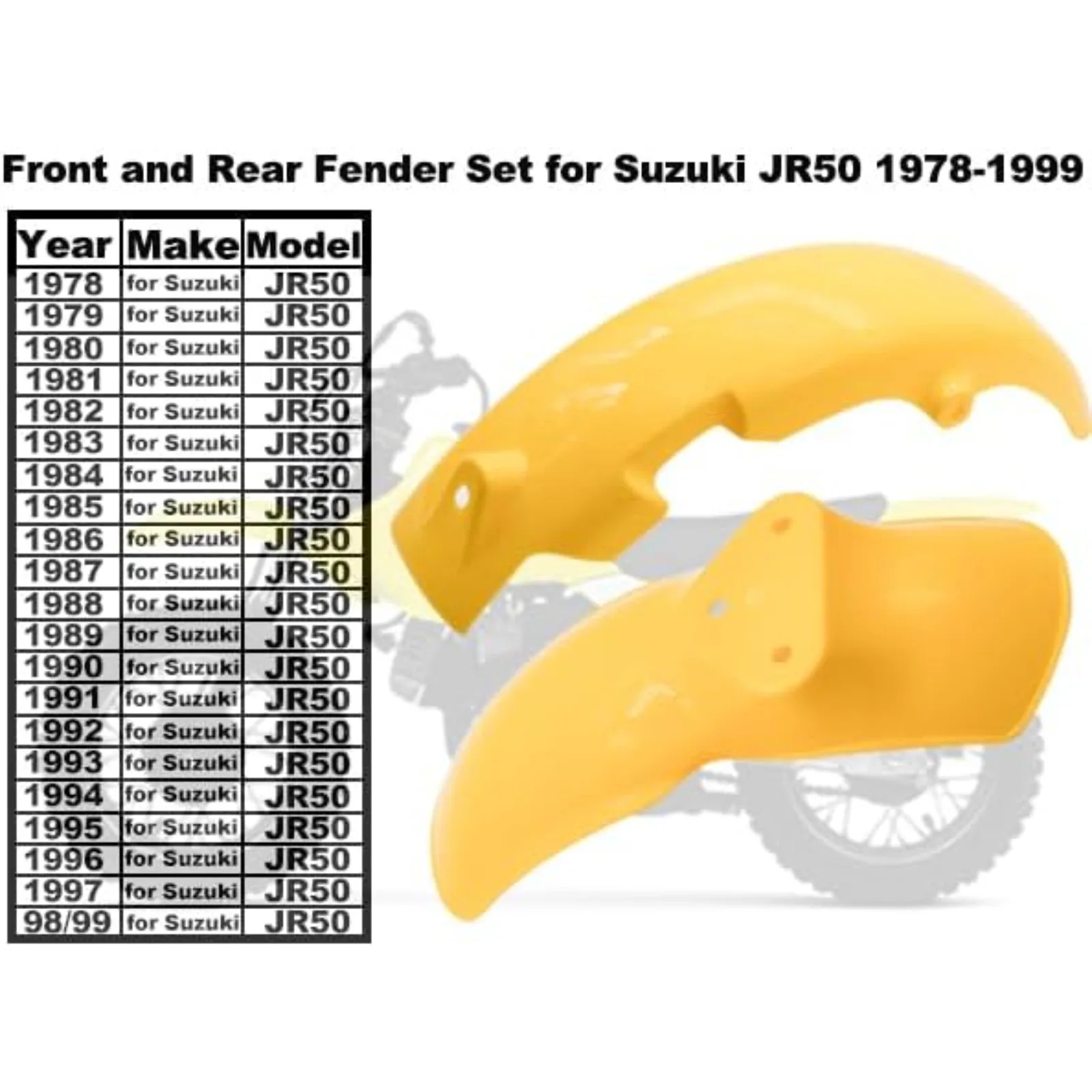 JR50 Front Rear Fender Set Fit for Suzuki JR 50 1978-1999 Yellow 63111-04411-25Y, 53111-04420-25Y