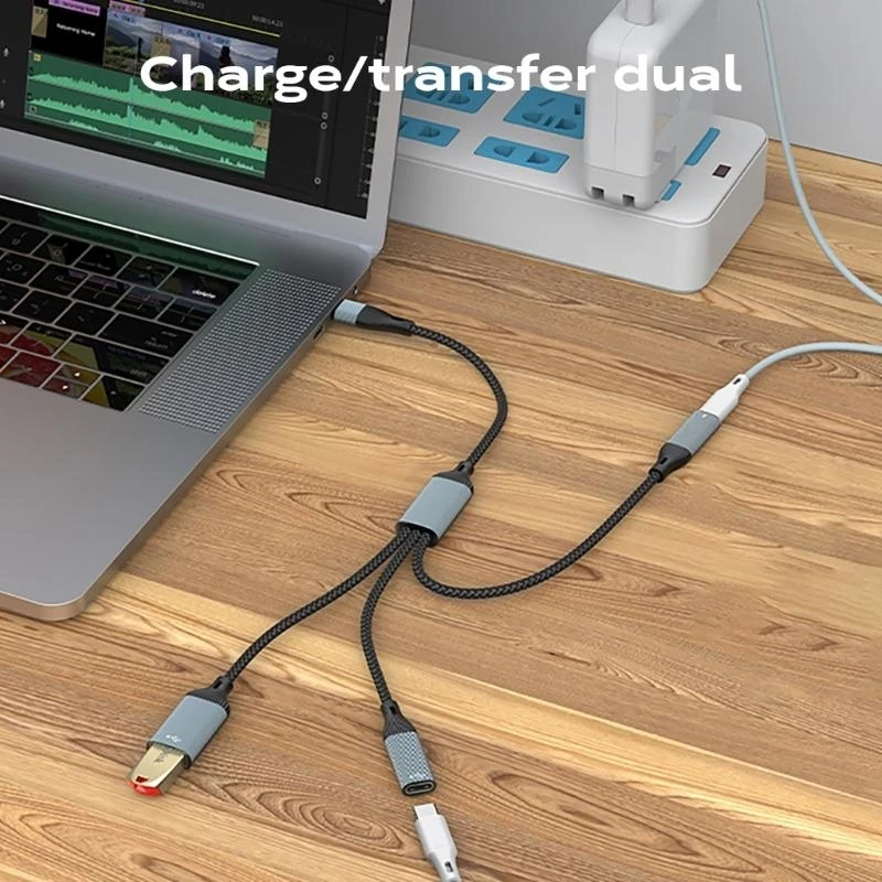 090F USB C Splitter Adapter 60W Power and Data Hub для ноутбуков и наушников