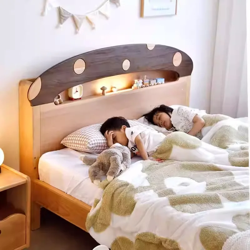 Solid Wood 1.2m & 1.5m Bed for Boys and Girls Mushroom Skytime Night Light Bed Modern Simple Design for Home School Bedroom