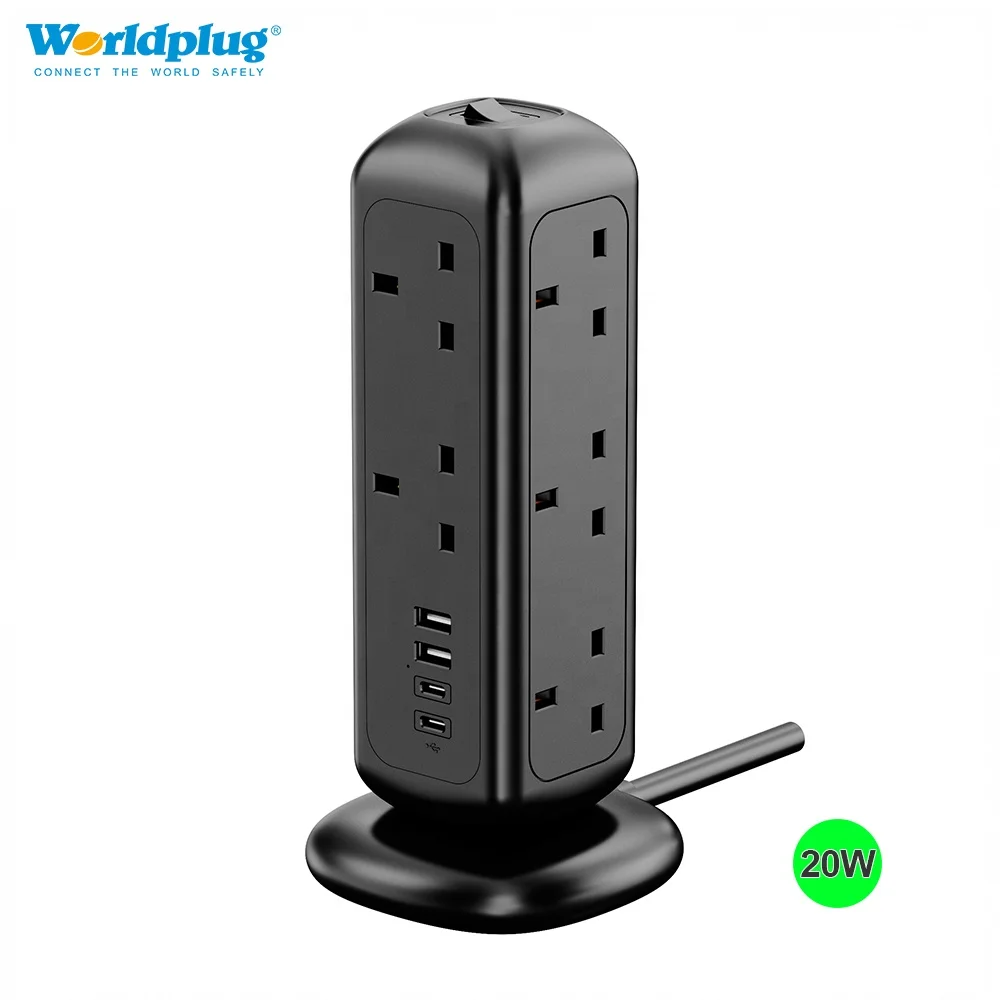 20W Fast Charge PD USB Power Strip Surge Protector UK Extension Lead Cube Socket Tower UK Extension Lead Cube Socket