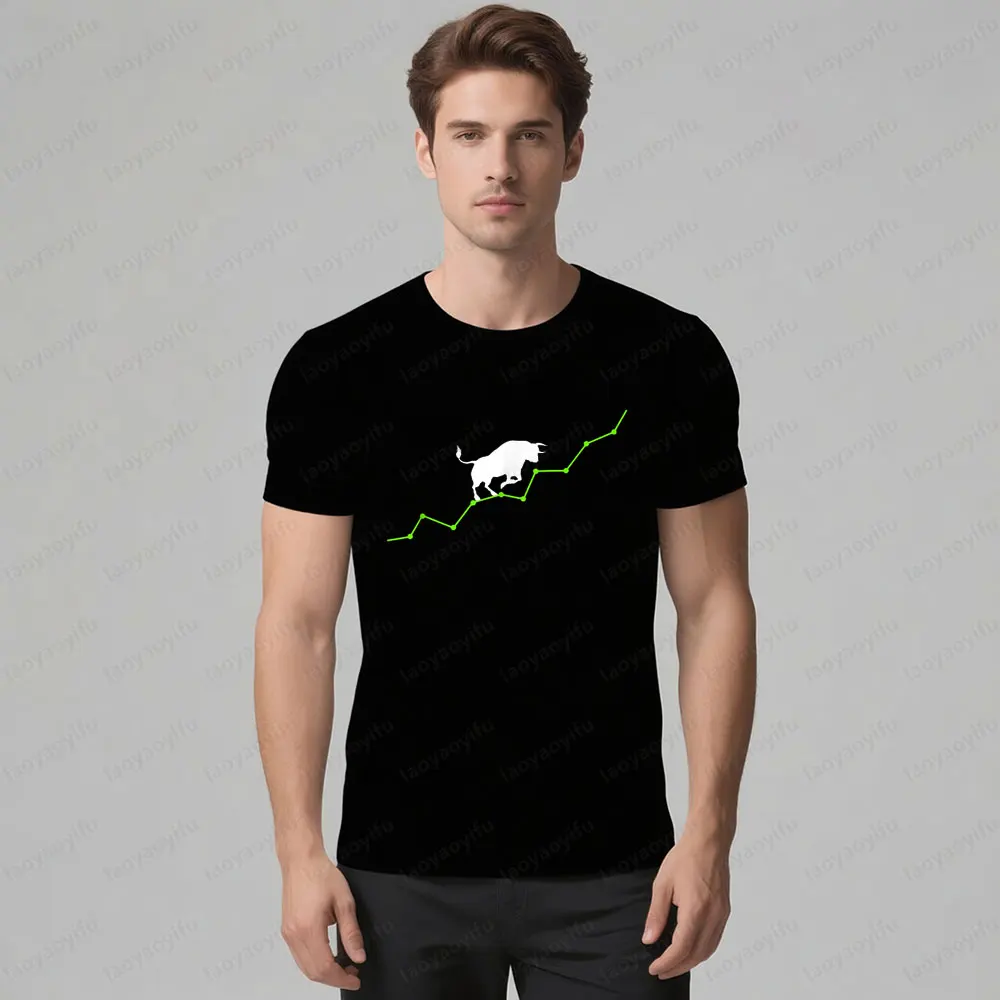 سوق الأسهم الثور تي شيرت الأسهم الارتفاع التي شيرت الأسهم تاجر المحملة القمم الرجال النساء الصيف الحياة اليومية Crewneck القطن قصير الأكمام #2