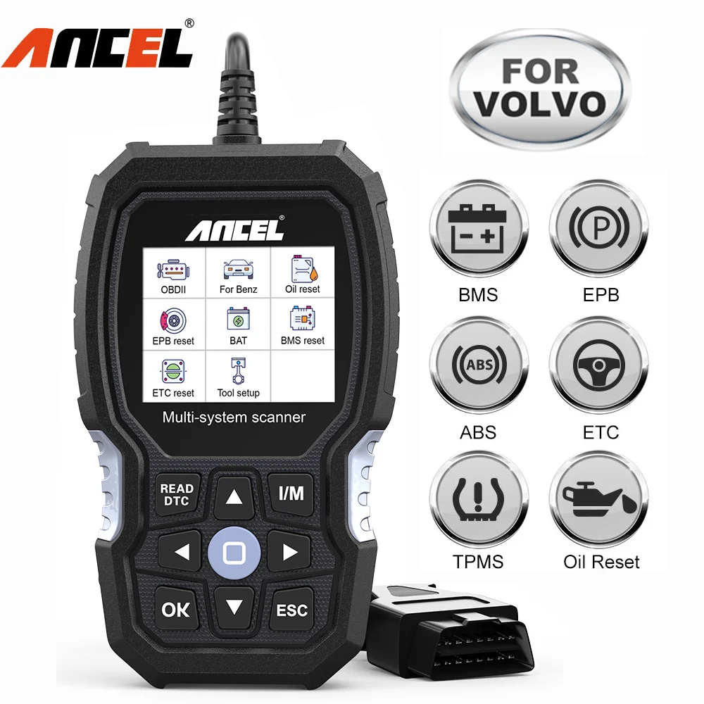 ANCEL VOD700 OBD2 Scanner for Volvo Car Code Reader Diagnostic Scan Tool Bleeding Injector Oil Reset DPF TPMS ETC BMS EPB ABS