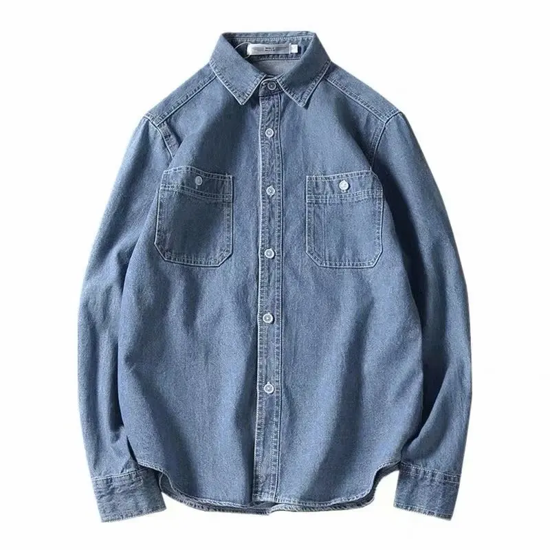 Young and Middle-aged Cowboy Shirts Men Pure Cotton Thin Plus Size Long-sleeved Shirt Men Clothing Casual Loose Denim Jacket