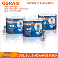 OSRAM Cool Blue Advance H7 H3 H4 H11 Car Headlight H1 H9 9005 HB3 9006 HB4 55W 5000K Mega White Halogen Bulbs Hi/lo Beam (2PCS)