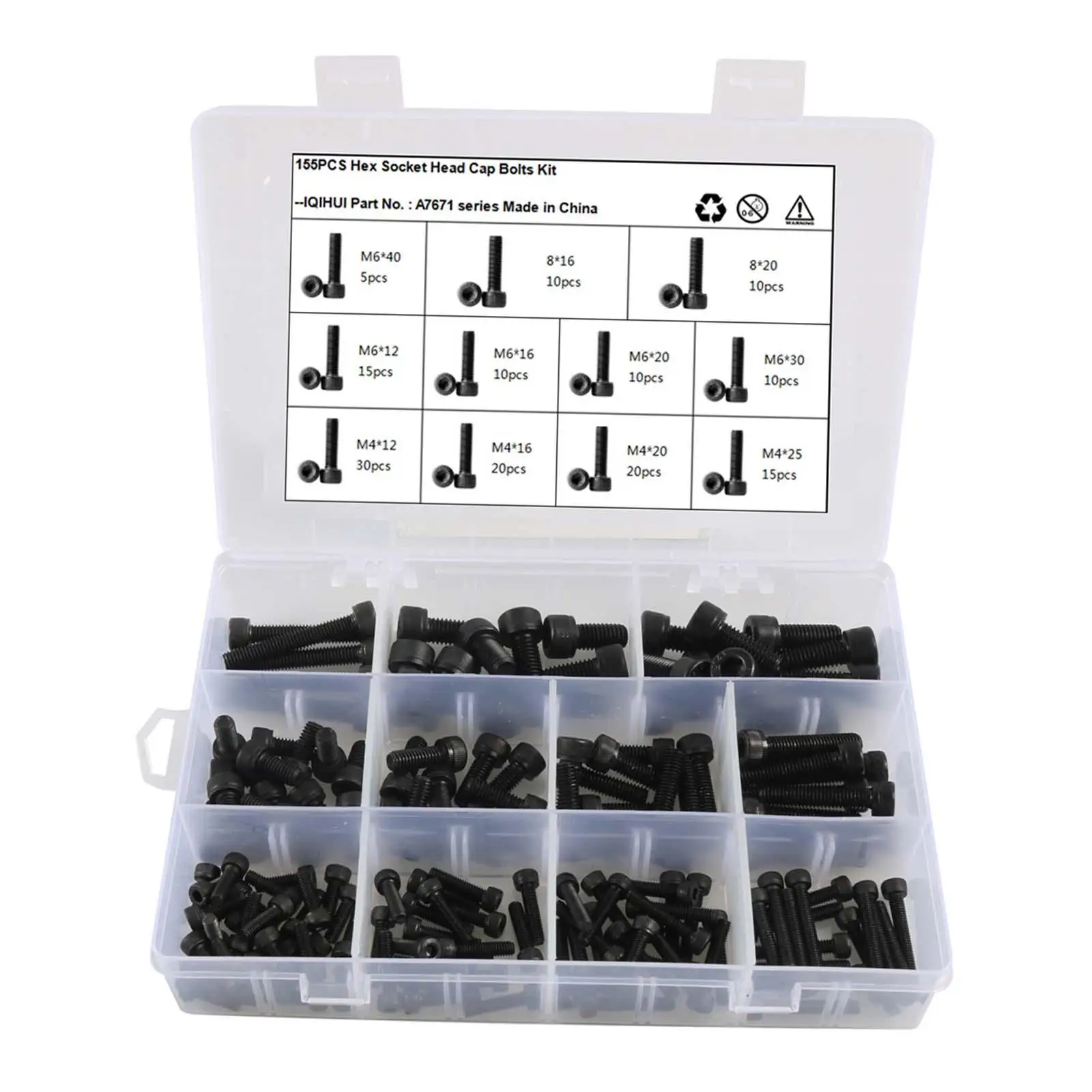 155x Hex Sockets Head Cap Screws Bolt And Nut Set Assortment