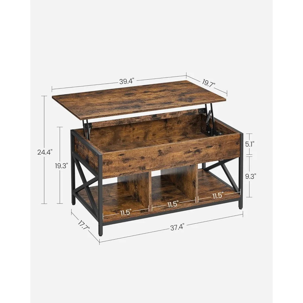 Multi-Function Converte Mesa de Café, 39,4 "W Lift Top, Prateleira De Armazenamento E Compartimentos Escondidos, Mesas De Café