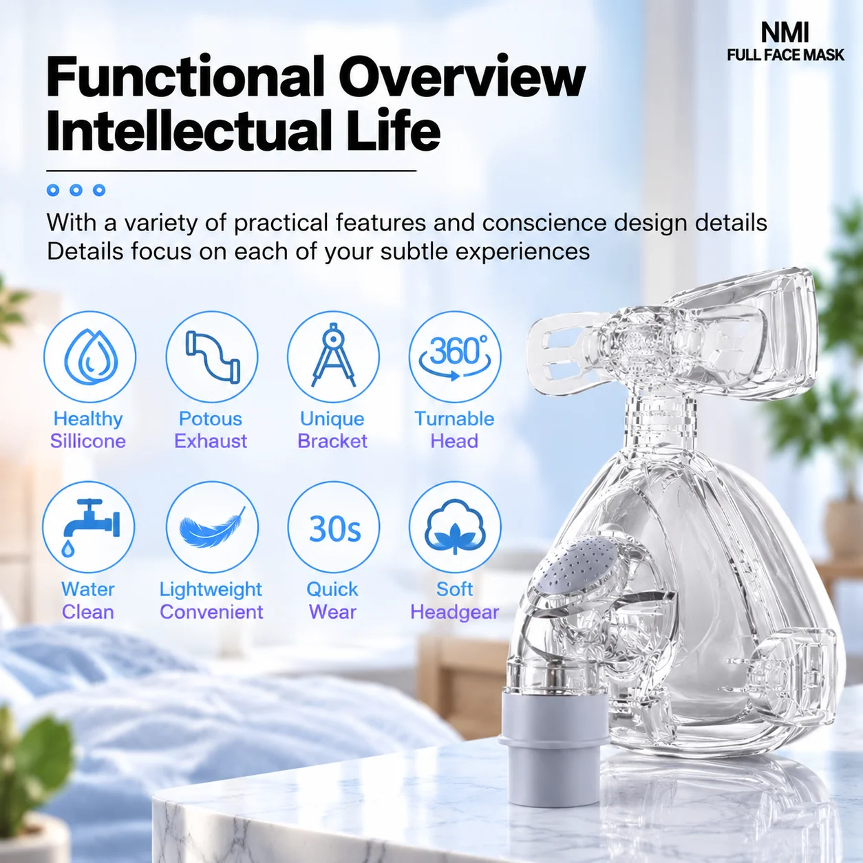 Resoxy NMI CPAP Vollgesichtsmaske Doppelschichtige Silikonpolsterung Leiser Auspuff Komfortables Kopfband für Schlaf, Schnarchen und Apnoe – Detail 9