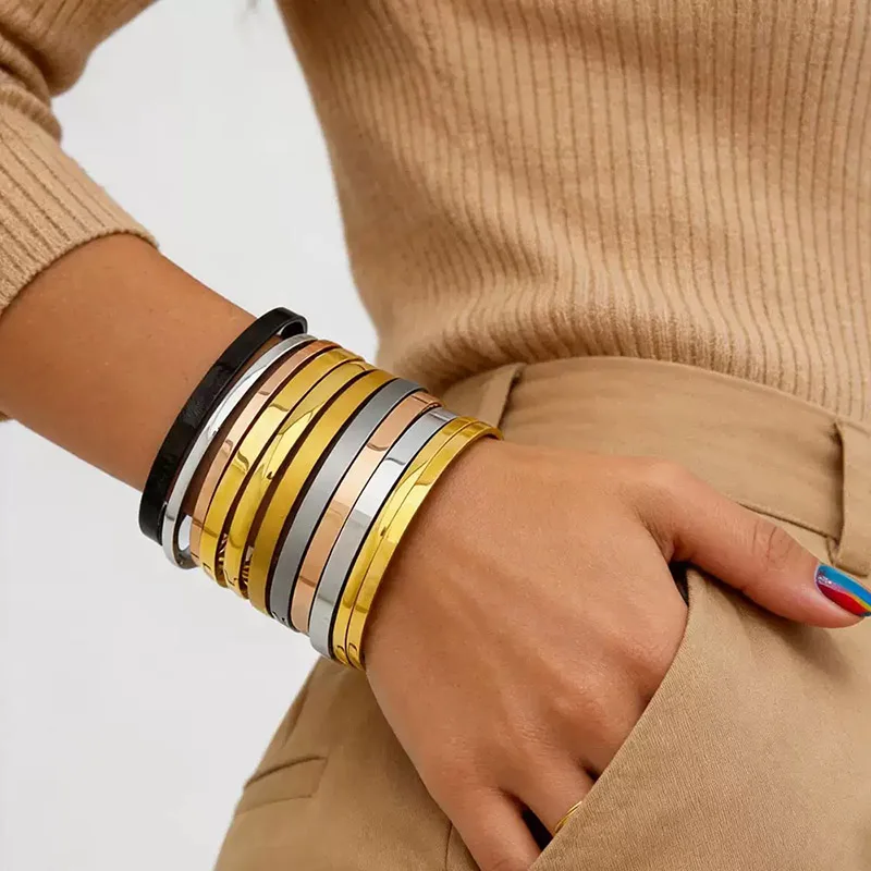 Fashion Stainless Steel Open Bangle Minimalist Men's Jewelry