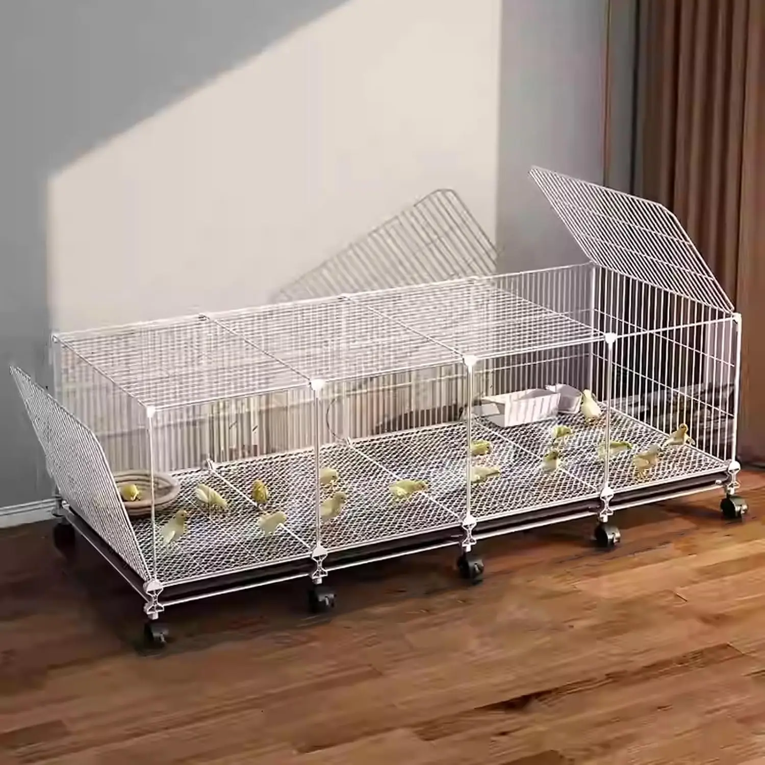 Transparent Viewing Poultry Cage with 1.3cm Gap Design Chicken Coops with 360° Swivel Wheels & Pull-Out Tray, Easy Mobility & Cl