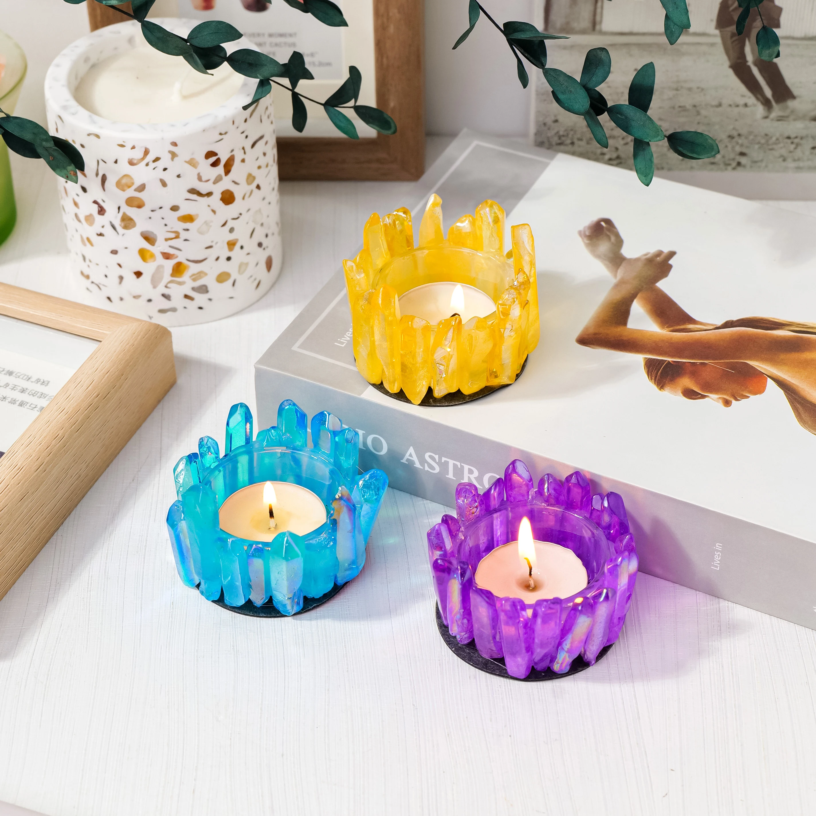 1PC Natural Crystal Electroplating Color Clear Quartz Point Gemstone Candlestick Home Decor Candlesticks For Candle Parties