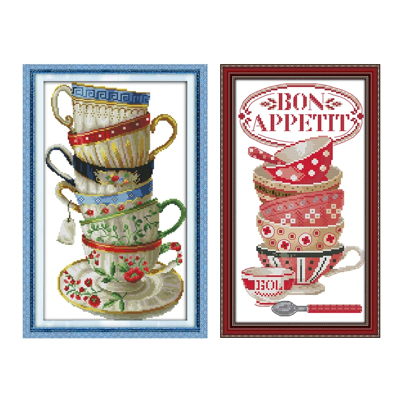 Coffee Cup Pattern Cross Stitch Kits Color Thread DIY 14CT 16CT Print Canvas Folk Crafts Handmade Needlework Embroidery Set