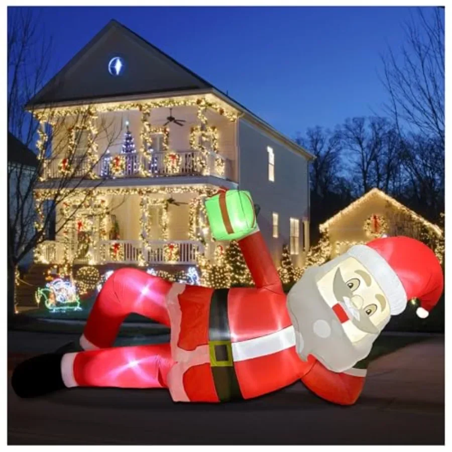 

Outdoor inflatable lying Santa Claus decoration, PVC material, red and white, 11.8 FT with LED lights for eaves, roof, garden,