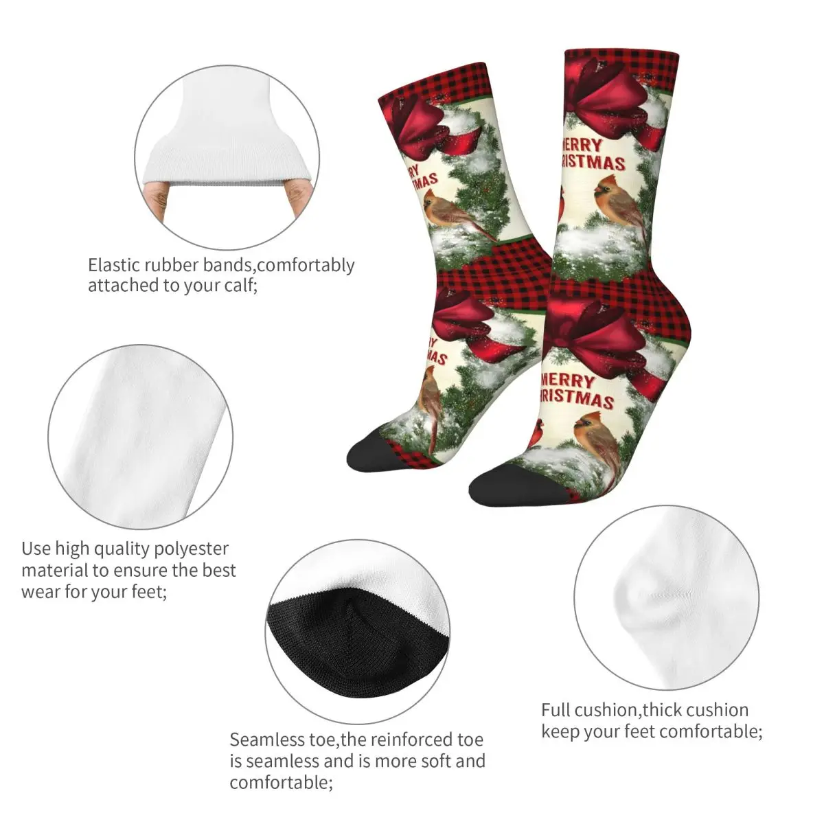 Casual Merry Christmas Cardinal Basketball Socks Polyester Long Socks for Women Men Sweat Absorbing