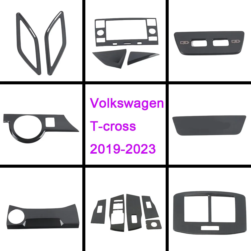 For Volkswagen VW T-cross Tcross 2019-2023 Stainless Steel Center Console Navigation Frame Door Handle Handrail Stickers Trim