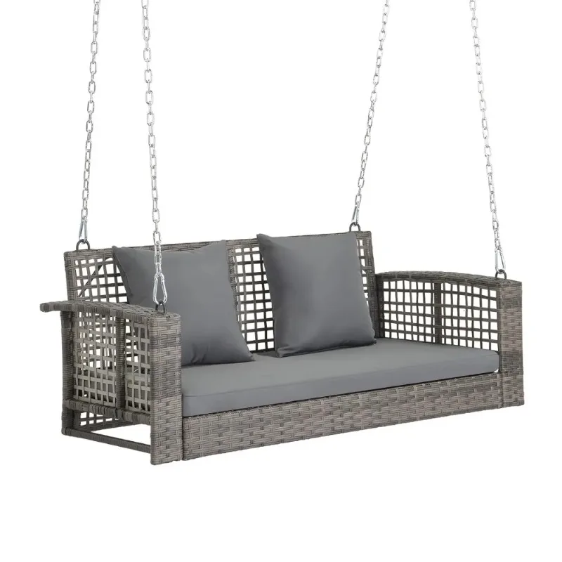 

4-foot Rattan Outdoor Swing Chair with Cushion and Adjustable Chain; Patio Wicker Swing Bench