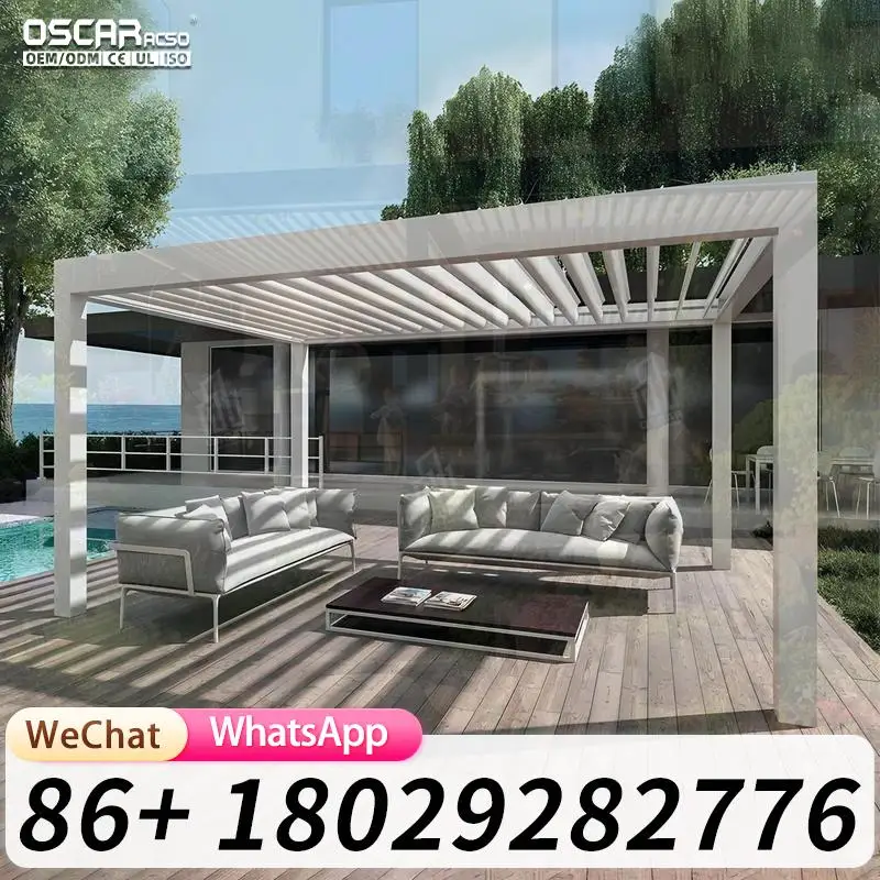 Built for Seaside Villas Motorized Bioclimatic Louvered Roof Structure as Garden Building Pavilion Alternative pergola