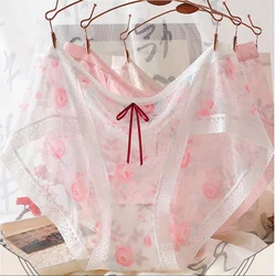 3PCS/Set Women's Panties Thin Floral Hazy Ancient Style Fairy Sexy Rose Mesh Transparent Plus Size 7XL Briefs Female Underpants
