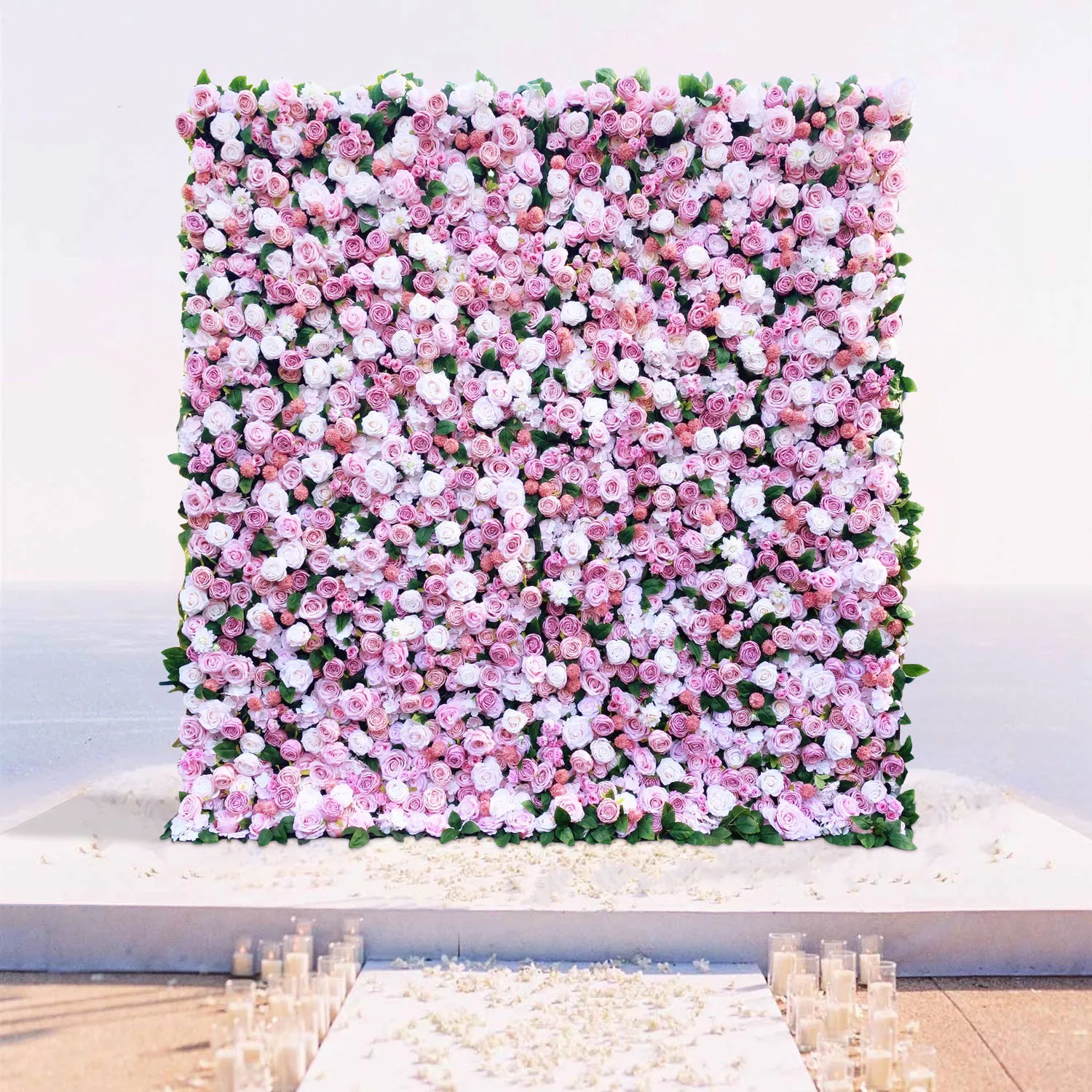 Uflower 5D Wedding Pink Rose Artificial Flower Wall Row Arch Backdrop Fabric Floral Event Party Prop Floral Arrangement Decor